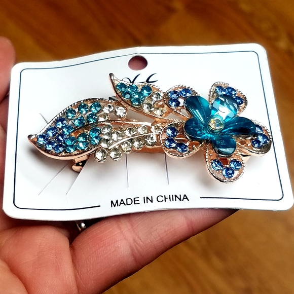 NWT Teal/Multi-Colored Rhinestones FLOWER Hair Barrette! - Picture 3 of 14